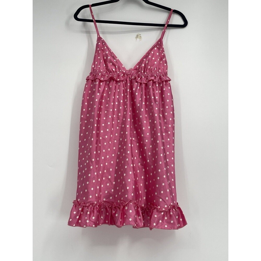 Victoria's Secret Angels Pink Polka Dot Y2K Babydoll Ruffle Hem Chemise Medium